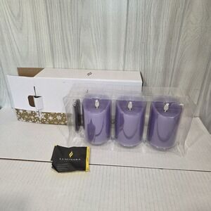 Luminara Set of 3 Flameless Candles Wisteria Purple 4", 5", 6", Remote, Gift Box
